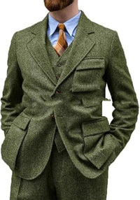 Herringbone Slim-Fit Groomsmen Three-Piece Suit Set For Balls Evening Parties And Casual Business Wear