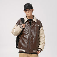 American-style Retro Street Letters Embroidered PU Leather Cotton Jacket For Men
