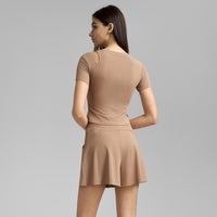 Womens One-Shoulder Hollow-Out Sexy Short-Sleeve Top And Culotte Set
