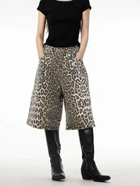 Retro High Street Leopard Print Denim Shorts