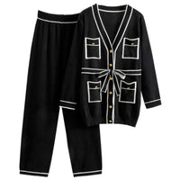 Winter Knitted Cardigan Wide-leg Pants Suit Women's