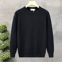 Mens Versatile Simple Solid-Color Apricot Knitted Sweater