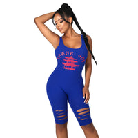 Women's Printed Hollow-out Ripped Jumpsuit