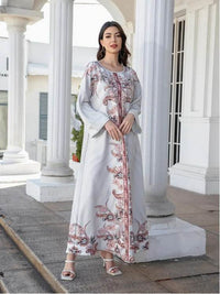 Elegant Floral Print Long Sleeve Abaya Dress
