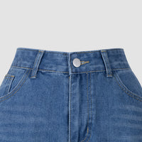 Blue Denim High - Waisted Ultra - Wide - Leg Jeans With Side Slit