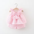 Flying Sleeve Length Bowknot Dress Shorts Two-piece Set