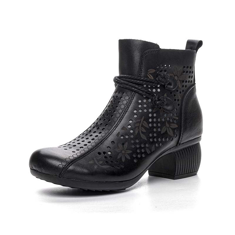 Soft Bottom Soft Surface Retro Female Boots Hole Shoes