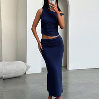 European And American One-shoulder Pleated Off-shoulder Top Sheath Skirt Two-piece Set