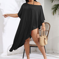 Women's Resort Beach Cover-Up Boat-Neck Off-Shoulder Asymmetrical Dress