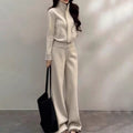 Chic Casual Sportswear Set Off-Shoulder Slimming Sweatshirt And Floor-Length Pants Two-Piece Set