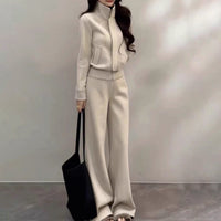 Chic Casual Sportswear Set Off-Shoulder Slimming Sweatshirt And Floor-Length Pants Two-Piece Set