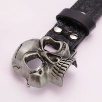Unisex Simple Black PU Embossed Vintage Hollow Skull Belt For Men And Women