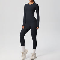 Double-sided Sanding Pure Color Tight Training Long Sleeve Yoga Clothes Suit