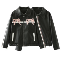 Women's Bow-Knot Zipper Leather Jacket