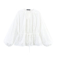 Women's Embroidered Lantern Sleeve Waist-controlled Top