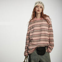 Striped Long-sleeved T-shirt Trendy Men's Women's Pullover Top