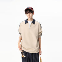 Half-zip Hoodie For Men Loose-fit Color-block Patchwork Casual