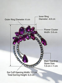 Lightweight Fuchsia Petal Dangle Earrings For Women Elegant Floral Design With Sparkling Clear Crystals, Perfect For Daily Wear