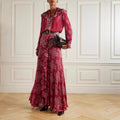 Retro-printed Chiffon Long-sleeve Shirt And Ruffled Maxi Skirt Two-piece Set