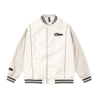 Towel Embroidered Rugby Pattern Leather Sleeve Stitching Jacket Coat