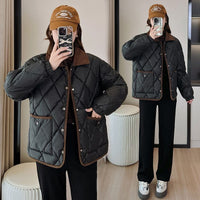 Classic Rhombus Cotton-padded Clothes Disposable PU Leather Loose Contrast Color And Versatile