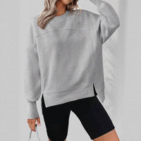 European And American Autumn And Winter Round Neck Long Sleeve Split Casual Loose Sweatshirt