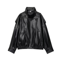 Womens Stylish Stand-up Collar Faux Leather Jacket