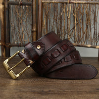Retro Mens Belt In Genuine Leather With Brass Buckle