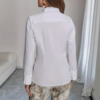 Women's Solid Color Pleated Asymmetric Long Sleeved Button Commuter Shirt