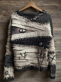 Retro Quirky Loose-fitting Crew-neck Pullover Sweater For Fall And Winter