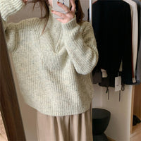 Half Zipper And Lapel Sweater Women's Knitted Blouse