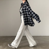 BF Style Loose Mid-length Shirt Plaid Long Sleeve Shirt