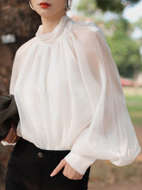Chiffon Shirt Tie Sunscreen Western Style Small Shirt Top Women