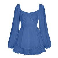 Long Sleeve Tied Lantern Sleeve Short Jumpsuit For Women