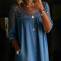Loose-fitting Hollow-out Lace Womens Denim Shirt
