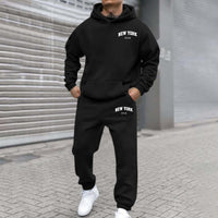 Mens Fleece-Lined Hooded Printed Sweatshirt And Hoodie Set