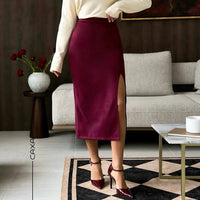 Mid-length Suede-look Skirt For Spring And Autumn