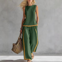 Round-neck Sleeveless Casual Loose Top And High-waist Loose Wide-leg Pants Set