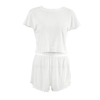 Womens Comfortable New Breathable Short-Sleeve Hollow-Out Jacquard Pajamas
