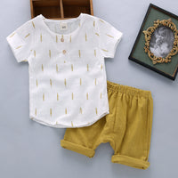 Children's Casual Printed Cotton Linen Short Sleeved Pants Set