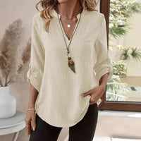Loose-fitting Plus Size V-neck Solid Color T-shirt