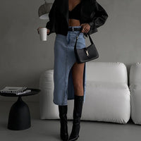 Women's High Waist Straight Split Denim Skirt