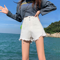 Womens High-waisted Loose-fitting White Denim Shorts