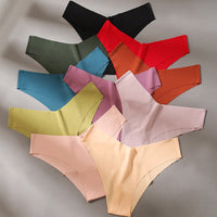 Ice Silk Seamless Women's Fashion V-cut Briefs Solid Color Breathable Fabric