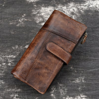 Vintage Rubbed Leather Fashion Stitching Long Wallet