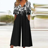 Spring And Summer Print Women's Pocket Collar Jumpsuit