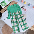 Fashion Girls Top Plaid Wide Leg Pants Set
