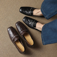 Womens Solid-color Square-toe Chunky-heel Sheepskin High Heels