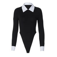 Color Matching Shirt Collar Tight Long Sleeve Midriff Outfit Jumpsuit