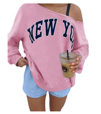 Women's Simple Letter Print Off-shoulder Long Sleeve Sweater